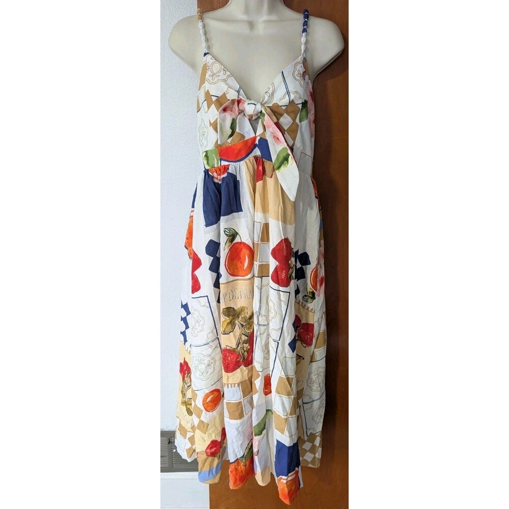 Caroline Constas Dress Women’s Tie-Front Fruit Print Sundress Sz Medium New NWT